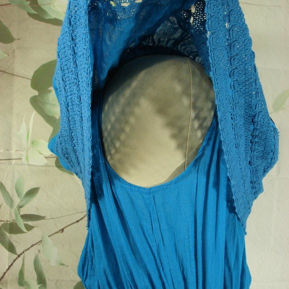 Bright Turquoise Aqua  Mexican Floral Embroidered Dress Off Shoulder Summer - Picture 3 of 12